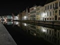 Bruges at night. Medieval city, reflexion on water Royalty Free Stock Photo