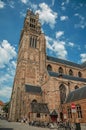 St. Salvator`s Cathedral, people and bikes in Bruges. Royalty Free Stock Photo