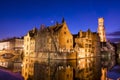 Bruges old city at night - Rozenhoedkaai Royalty Free Stock Photo