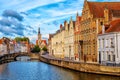 Bruges Old Town, canal and Poortersloge building, Belgium Royalty Free Stock Photo