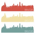 Bruges Skyline Silhouette City Famous Vector Vintage Color Set Design Logo Clip Art.