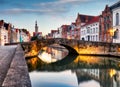 Bruges - Traditional city canals in the historical medieval. Belgium Royalty Free Stock Photo