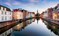 Bruges - View on Jan Van Eyck Square and church in Brugge, Belgium