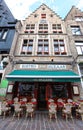 The traditional Cafe Bistro-Brasserie Den Huzaar located in historic centre of Bruges. Belgium.