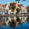 BRUGES, WEST FLANDERS/BELGIUM - SEPTEMBER 26 : View along a Canal in Bruges West Flanders in Belgium on September 26, 2015.