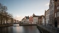 Bruges, West Flemish Region, Belgium - The Spiegelrei historical street reflecting in the canal