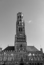 Brugge Belfry tower facade full of flagues of famous tourist destination at Grote markt square in Bruges Royalty Free Stock Photo