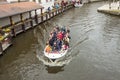 BRUGGE, BELGIUM - APRIL 22: Boat tour into the can Royalty Free Stock Photo