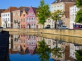 Reflection of colorful houses at Langerei on a sunny day in summer Royalty Free Stock Photo