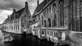 Black and White photo of the 12th Century historic Saint John`s Hospital in the Medieval City of Bruges