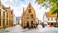 Historic Brick Houses at the corner of Mariastraat and Heilige-Geeststraat in the heart of the medieval city of Bruges, Belgium