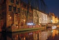 The Dijver Canal and Bourgogne des Flandres Brewery in Brugge, Belgium Royalty Free Stock Photo