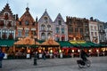 Brugge: CIRCA December 2019: Old Markt square decorated with lights for Christmas in the center of Bruges, Belgium. Royalty Free Stock Photo
