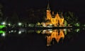 Brugge night view with a canal and old building, Belgium