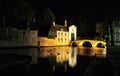 Brugge night view with a canal and old building, Belgium Royalty Free Stock Photo