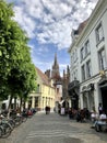 Brugges, Belgium - May 27,2019: City center of Brugges (old town) with classic architecture on a sunny day