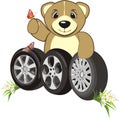 Bruin with wheels of cars. Abstract composition