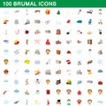 100 brumal icons set, cartoon style Royalty Free Stock Photo