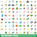 100 brumal icons set, isometric 3d style Royalty Free Stock Photo