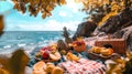 Brunch by the Beach with Tropical Fruits and Cocktails Royalty Free Stock Photo