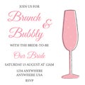 Brunch and bubbly. Bridal shower invitation with pink glass of champagne