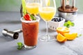 Brunch cocktails with mimosas and bloody mary