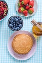 Brunch idea, pancake with fruits Royalty Free Stock Photo