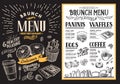 Brunch restaurant menu. Vector food flyer for bar and cafe. Temp