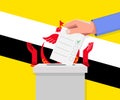 Brunei election concept. Hand puts vote bulletin