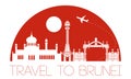 Brunei famous landmark silhouette style with text inside