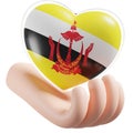 Brunei flag with heart hand care