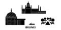 Brunei flat travel skyline set. Brunei black city vector illustration, symbol, travel sights, landmarks.