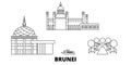 Brunei line travel skyline set. Brunei outline city vector illustration, symbol, travel sights, landmarks.