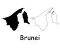 Brunei Country Map. Black silhouette and outline isolated on white background. EPS Vector