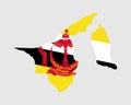 Brunei Map Flag. Map of Brunei with the Bruneian country flag. Vector Illustration