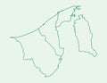 Brunei map with green lines of districts on light background vector illustration