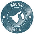 Brunei map vintage stamp.