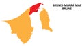 Brunei muara State and regions map highlighted on Brunei map