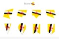 Brunei national flag collection, eight versions of Brunei vector flags