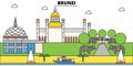 Brunei outline city skyline, linear illustration, banner, travel landmark