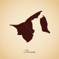 Brunei region map: retro style brown outline on.