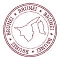 Brunei round rubber stamp with country map.