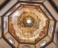 Brunelleschi`s Dome. Painting inside of the Brunelleschi cupola of Florence Duomo. The Last Judgement. Painting in Firenze