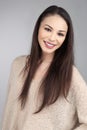 Brunette Asian Model on Grey Background