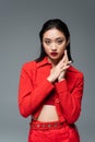 brunette asian model in red fashionable Royalty Free Stock Photo