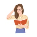 Brunette with book irritated annoyed from reading