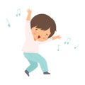 Brunette Boy Singing and Dancing, Adorable Kid Having Fun and Enjoying Listening to Music Cartoon Vector Illustration Royalty Free Stock Photo