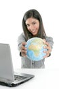 Brunette businesswoman with global map Royalty Free Stock Photo
