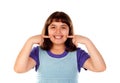 Brunette child pointing her teeth Royalty Free Stock Photo