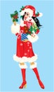 Brunette Christmas Girl wearing Santa Claus suit a